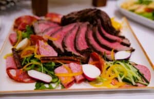 Plate of cooked meats for a conference.